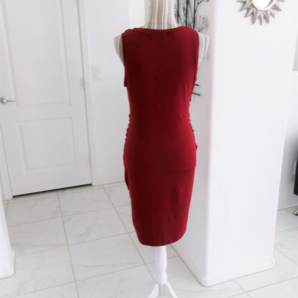 Lillusoxy Stretchy Burgundy Wine Sleeveless Front Tie Ruched Wrap Dress M - Picture 9 of 13